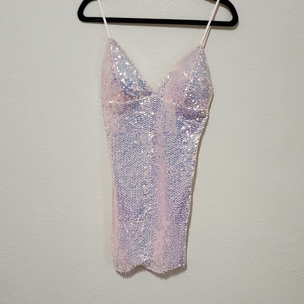 Fashion Nova Pink and Purple Embellished Slip Dress